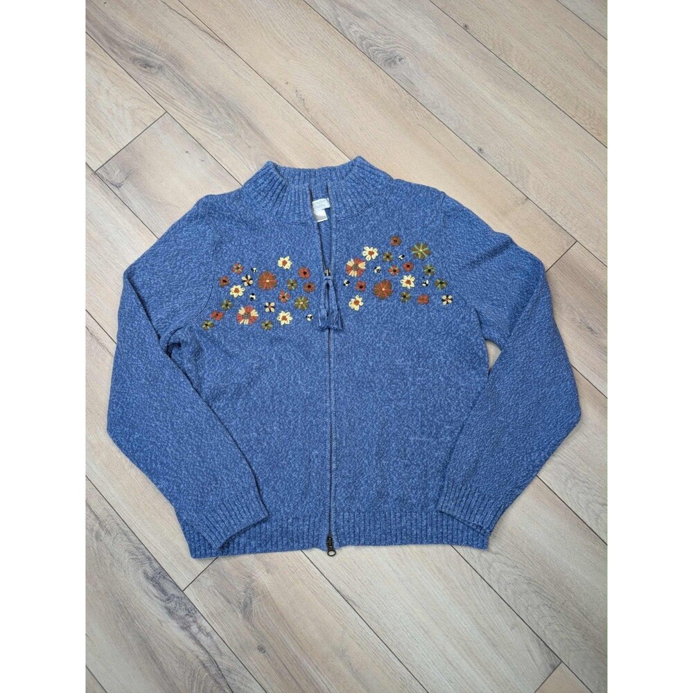 Christopher & Banks Cardigan Sweater Embroidered Fall Floral Size Large